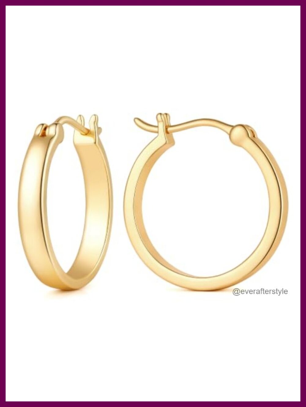 14K Gold Plated Hoop Earrings for Women Mirror Polish Latch Back